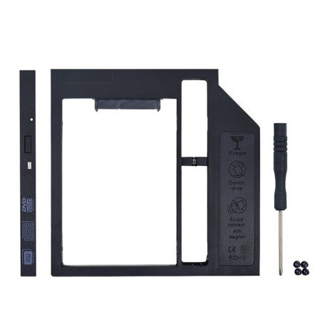 HDD-Rahmen für 2,5" HDD / SSD im Slot für 12mm DVD-Laufwerk